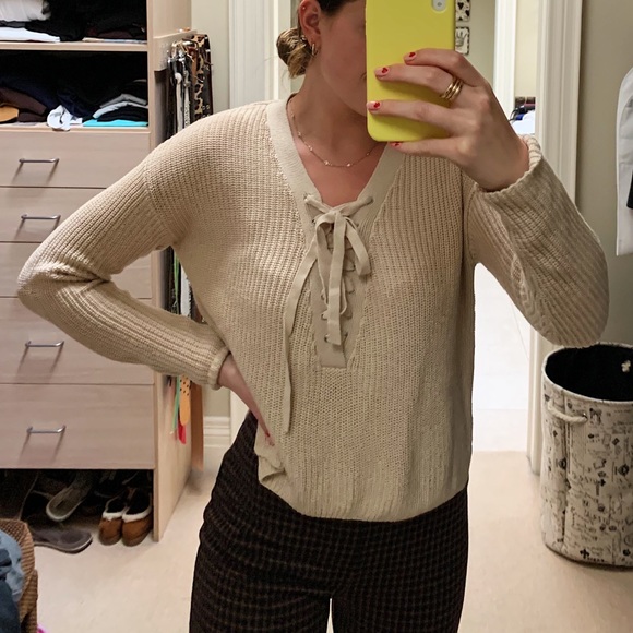 Beige Zara Knit Lace-up Sweater - Picture 2 of 3